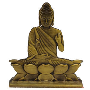 Buddha Siting on  Flower in a Meditating Pose | Miniature Idol for Car Interior Decor | Comes with Preinstalled Double Tape | Ideal for Home, Office & Gifting - Dark Gold color