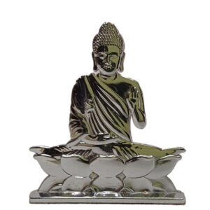 Buddha Siting on a Flower as Mediating Pose | Can be used in Car Dashboard/Home/ Office and Shops | Preinstalled Double Side Tape- Silver color