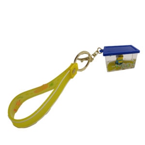 Floating Cute Keychain | Funny Comical Floating Toy in square shape | With Glitter Effects in liquid | With Long silicone Arm Strap -Yellow color