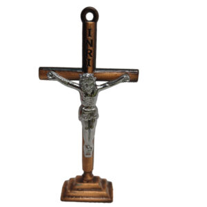 Jesus Crucifix comes in a Flat Base for Easy Sticking | Brown Color & Jesus in Silver color combination | Preinstalled Double Tape | It can be installed on office space, commercial space
