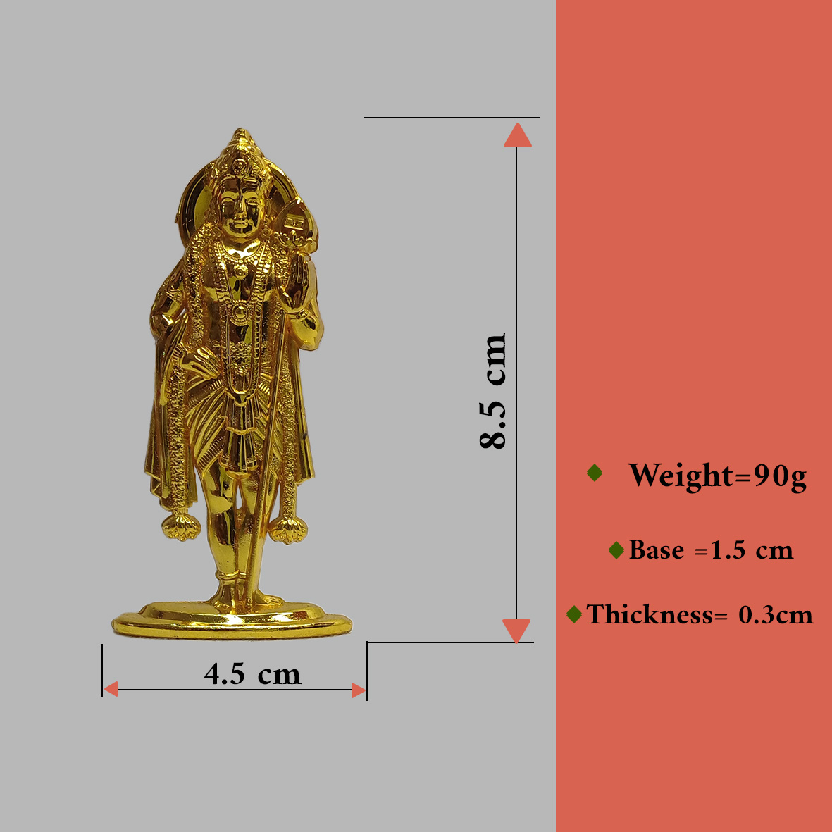 Lord Murugan in Standing Pose on a Oval Shape Base | Detailed Design Idol | Can Be used in Pooja /Office and Commercial Space - Full Gold color - Image 2